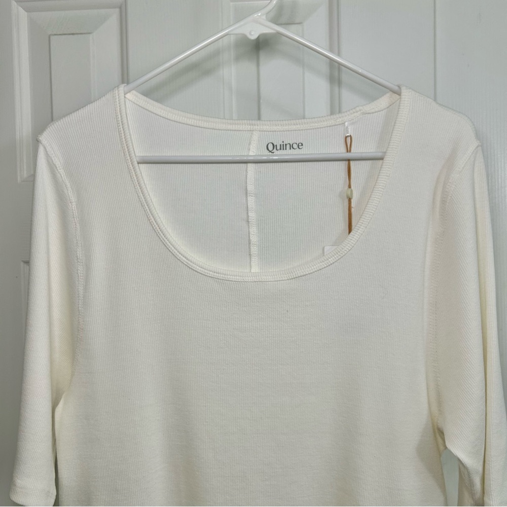 NWT Quince Organic Cotton Scoop Neck Short Sleeve White Top Spring 2025 Sz XL - Picture 2 of 14